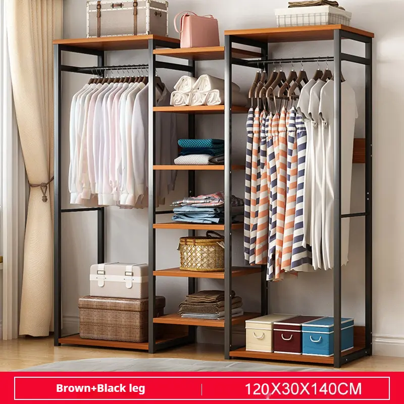 Wardrobe coat rack storage bedroom balcony clothes hanging floor-standing hanger storage rack hanging integrated wardrobe furniture wooden