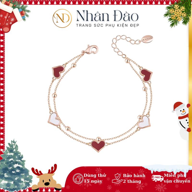 Lắc tay TRÁI TIM thiết kế độc đáo với mặt trái tim 2 màu titan cao cấp xi vàng hồng sang trọng dây đôi