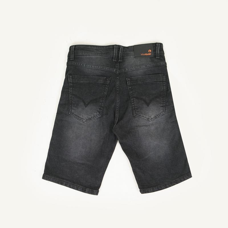 VELOCUST - Celana Pendek Jeans Pria Ripped Sobek Lapis Motif Slimfit Stretch Fleksibel Denim 13oz Black Dark Series Tebal Melar 1
