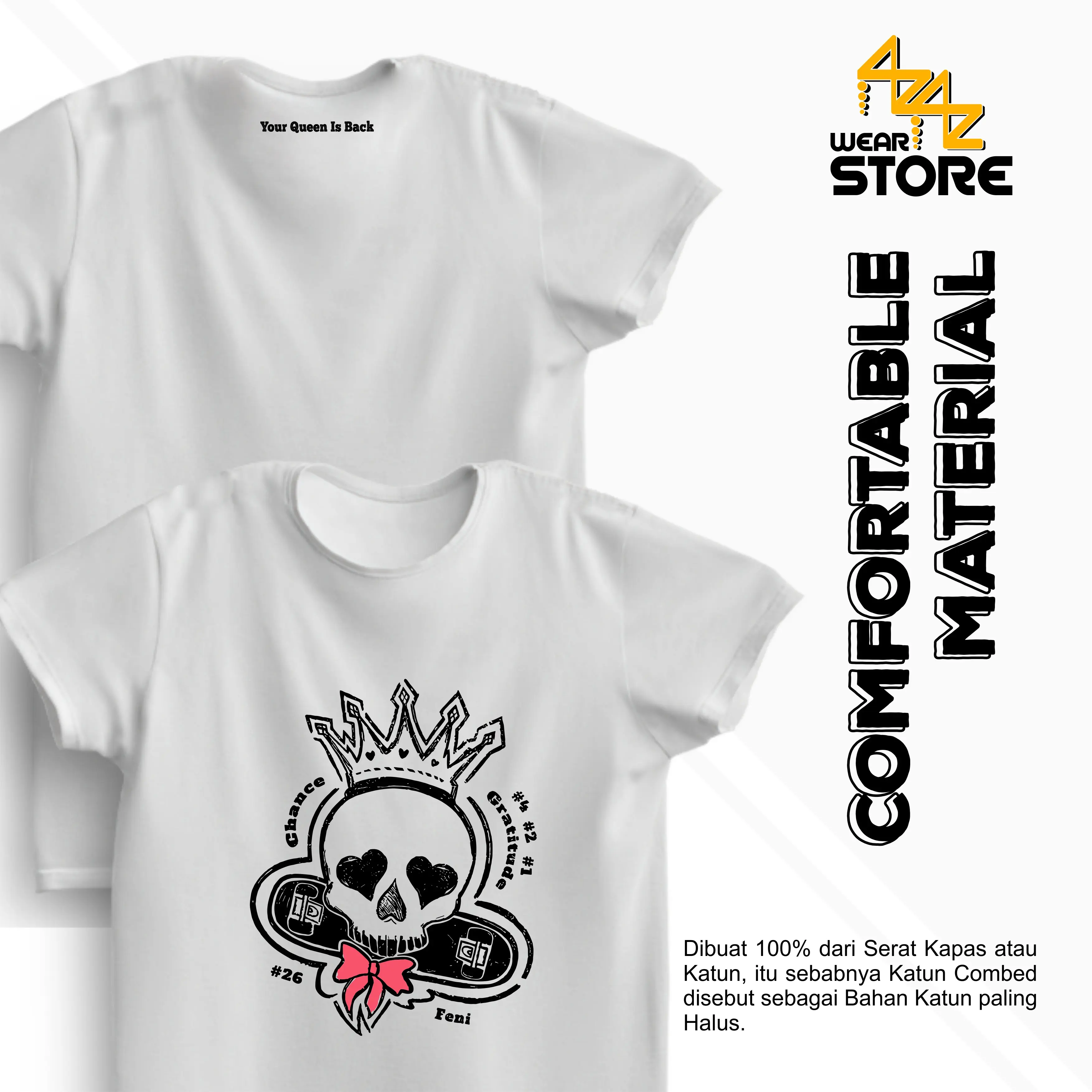 Baju Kaos Distro Unisex Pria Wanita Viral Tengkorak Feni JKT48 Katun Hitam Putih Combed Keren
