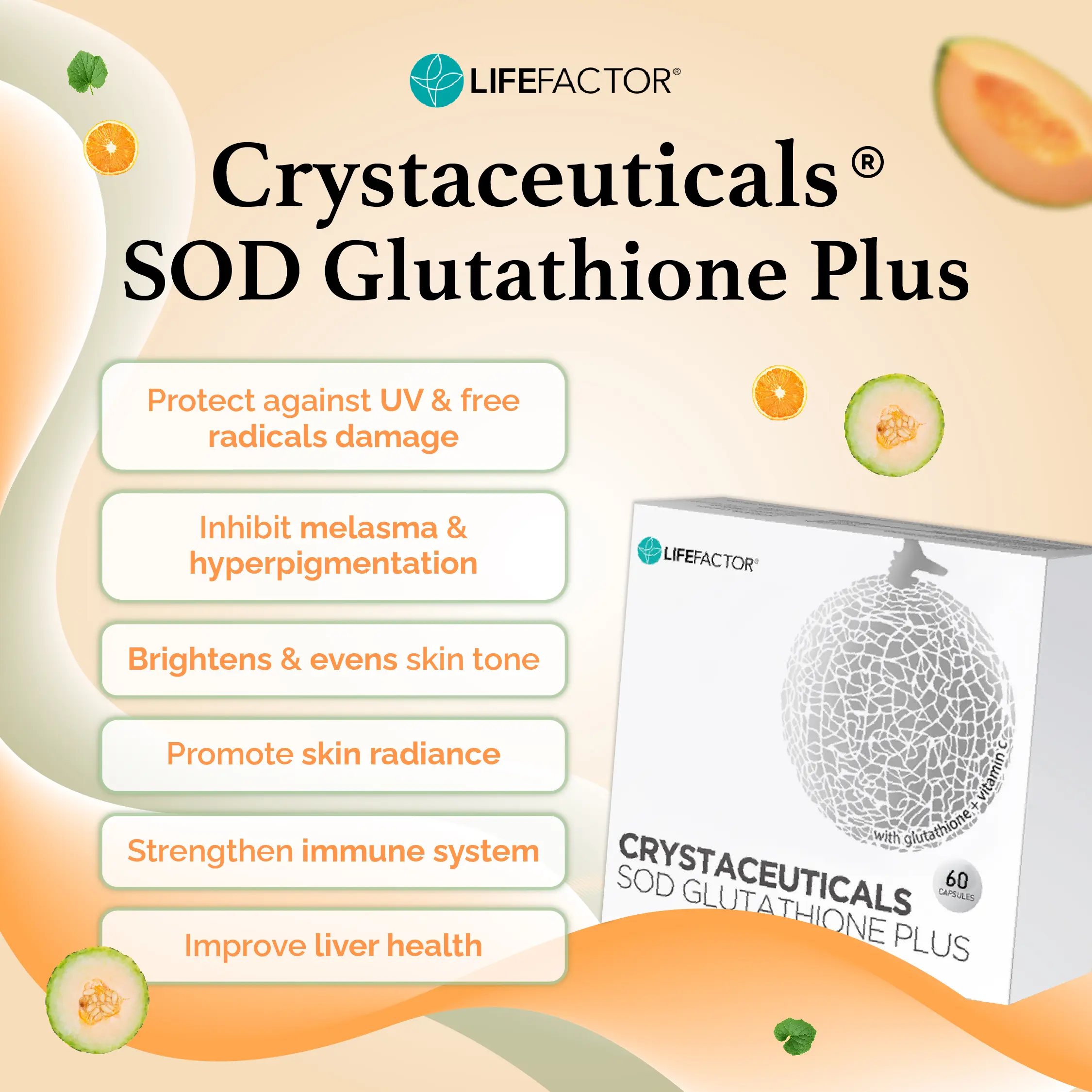 LIFE FACTOR CRYSTACEUTICALS SOD Glutathione Plus | Perfecting Skin, Liver &  Immune System