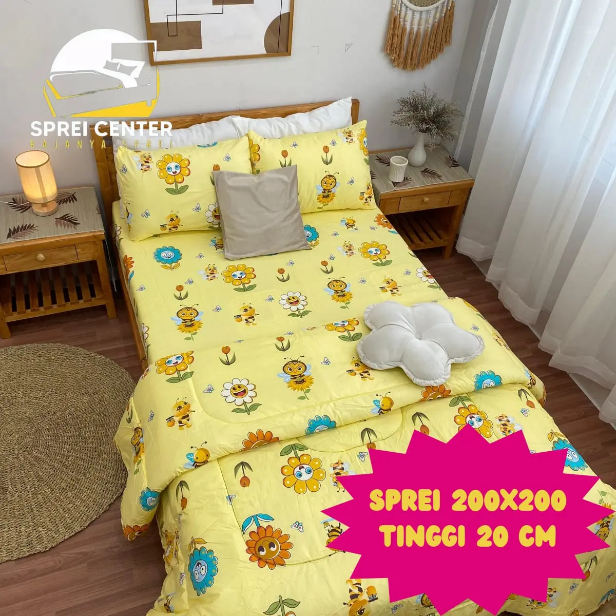 Sprei center SPREI UKURAN 200X200 TINGGI 20 CM  Homemade Sudut Karet Set Sarung Bantal dan Sarung guling Kain Benang Seprei
