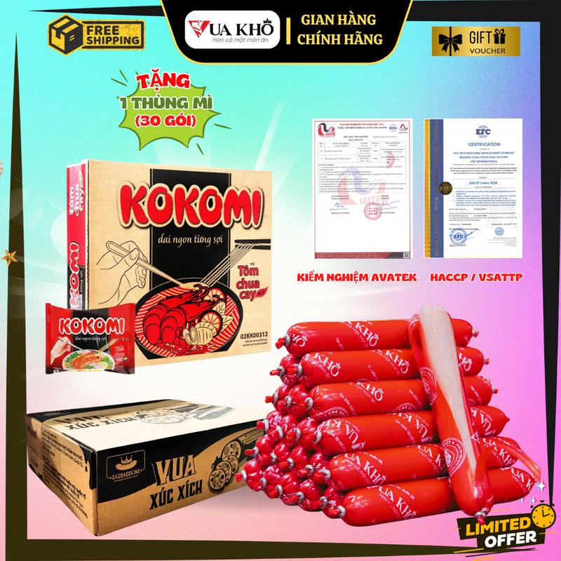 1KG Xúc xích Vua Khô (27 cây) TẶNG 01 Thùng mì ăn liền. Xúc xích mềm thơm, mì sợi dai dậm đà - Đồ ăn vặt Snack, Food, Chua Cay. mì trộn