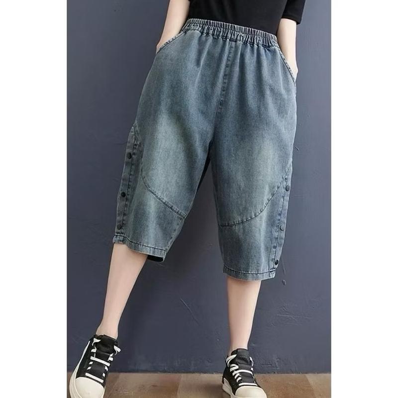 Quần Bò Jeans Ngố Baggy Nữ Cạp Chun Lưng Cao, Chất Bò Mềm Mịn Dễ Mix Đồ 4