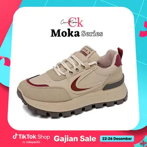 Cani Moka Sepatu Sneakers Viral Wanita Kulit Sintetis Karet Anti-Slip Stylish Casual Shoes Sporty Black - Sepatu Natal C9001A
