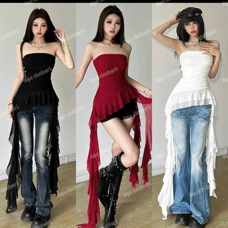 Có bigsize Áo ống phối lưới tua rua cá tính mà vẫn mềm mại nữ tính