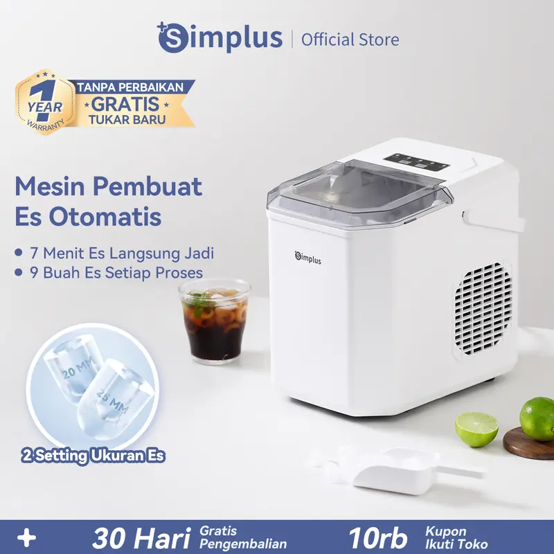 【Gift Mini Fan BELI 1 GRATIS 1 Limited Stocks】SIMPLUS Mesin Pembuat Es Otomatis 1.3L Iced Maker Machine Automatic Daya Rendah Rumah Tangga Minimalis ZBJH001 1