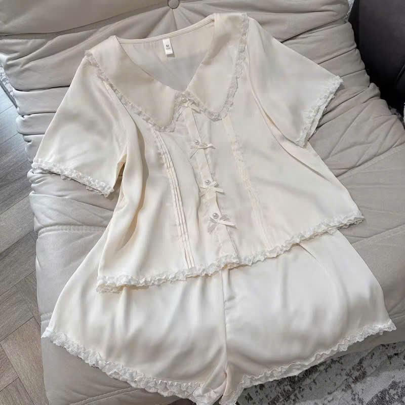 N281- Pijama cộc đùi cúc ngọc tiểu thư cho nữ- Bộ ngủ mặc nhà hàng quảng châu cao cấp cho nữ (women)