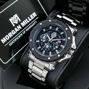 Jam Tangan Pria Morgan Miller-MM08 Original Tali Rantai Stanliess Tanggal Aktif-Watches Jam Analog Elegan