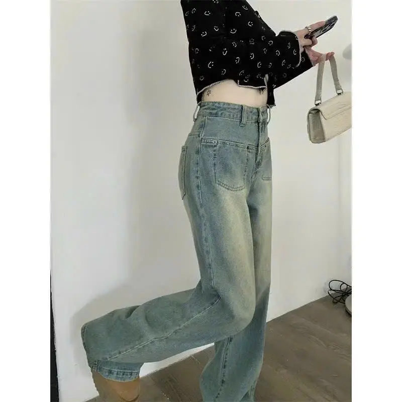 Voi Quần Jeans Suông Li Chéo Lưng Cao Màu Xanh Mài Ống Rộng Túi Ngược Phong Cách Hàn Quốc Trẻ Trung Năng Động | BigBuy360 - bigbuy360.vn