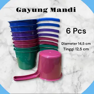 6 PCS Gayung Mandi Plastik Murah Tebal Diameter 14,5 cm Tinggi 12,5 cm Warna-warni Baskom