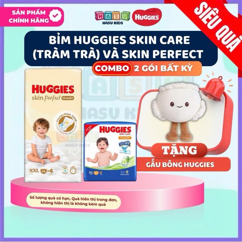 [Tặng Gấu Bông Khi Mua 2G] Tã/ Bỉm Quần Huggies Skin Care Tràm Trà Túi Lớn size M106/L104/XL88/XXL80/XXXL28.