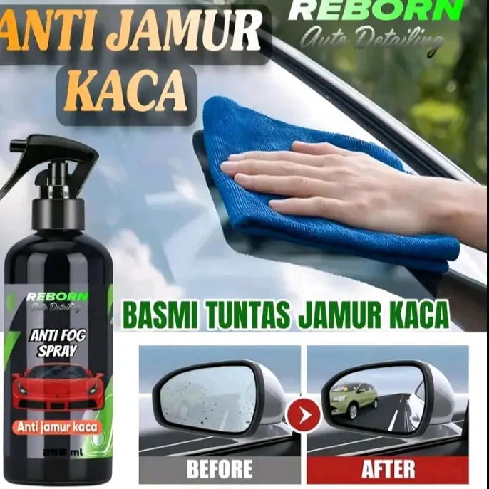 Pembersih Kaca Kendaraan Reborn Glass Cleaner Anti Jamur dengan Free Lap Microfiber
