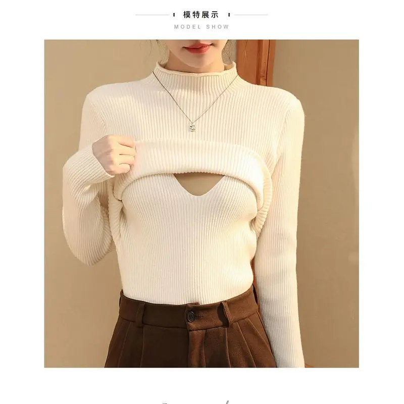 Áo Len Cho Con Bú Cổ Đứng Uốn Cong Dày, Ảnh Thật Tại Chỗ, Mùa Thu Và Mùa Đông, Cho Mẹ Nóng Bỏng Sau Sinh, Quần Áo Cho Con Bú Mỏng Vừa Vặn Linh Hoạt Năng 8