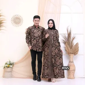 couple ayah ibu sarimbit gamis batik keluarga kemeja batik bahan 100% cotton Katun Pasangan Baju Wanita Muslim