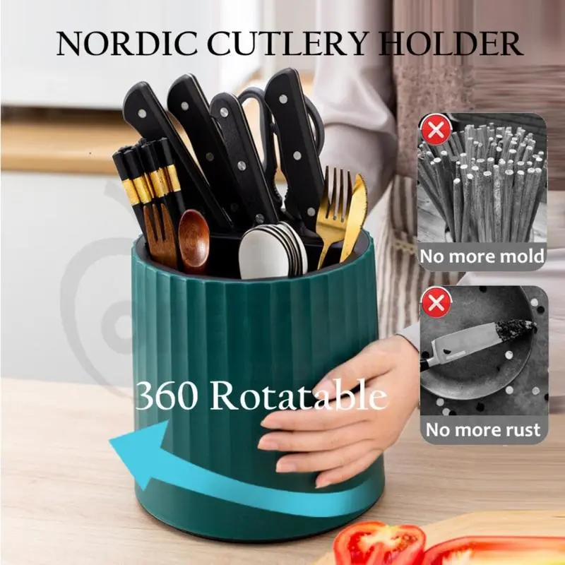 Qcgj cutlery rack, rotating 360 °, multifunctional, for knives and chopsticks, spoon and fork, kitchen knife rack