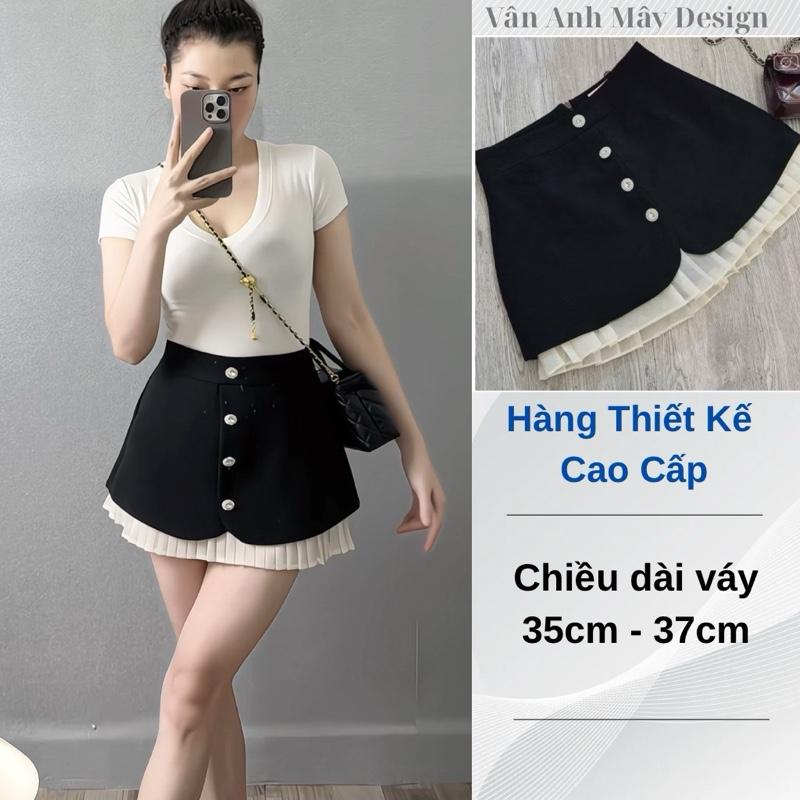 Chân Váy Ngắn Chữ A- Chân Bèo Dập Ly Phối Khuy Cúc Đá ,Hàng 4 Lớp Có Quần Bảo Hộ, Thời Trang Thiết Kế Nữ Women’s
