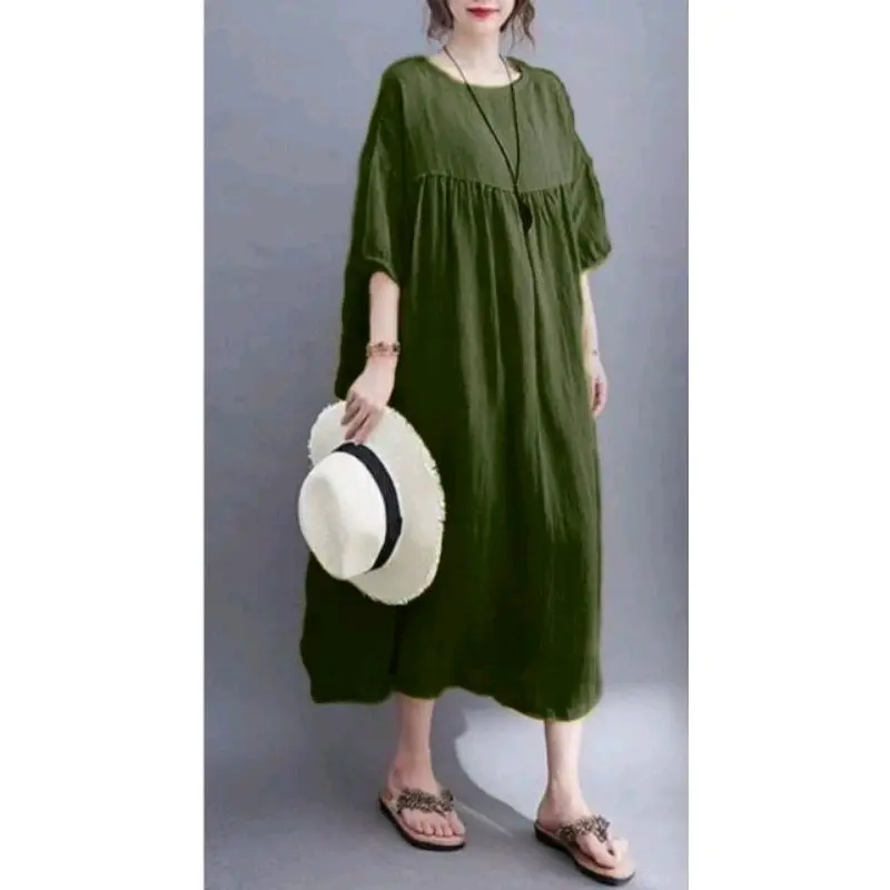 Davina Dress Jumbo Rayon remium lengan karet 7/4 dress midi oversize korean style Casual Wanita Nyaman Basic Katun Gaun Panjang Formal Davina Dress Jumbo Rayon remium lengan karet 7/4 dress midi oversize korean style Casual Wanita Nyaman Basic Katun Gaun Panjang Formal