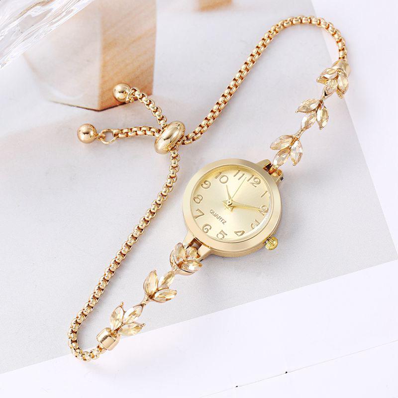 Jam Tangan Serut Wanita Mewah Simple Elegan Model Bulat Rantai Bunga quartz stainless jarum watches 4
