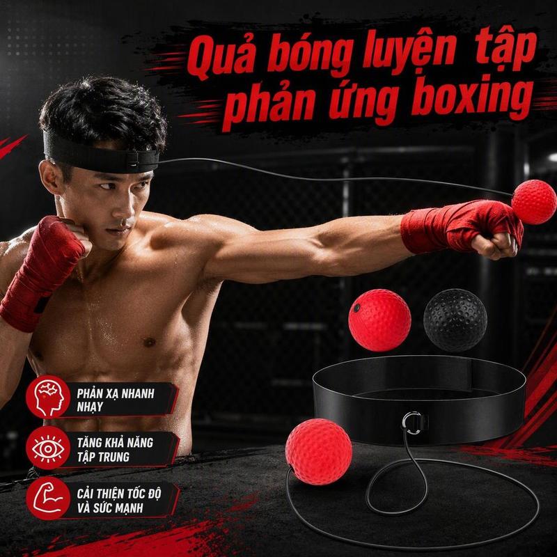 Bóng Tập Phản Xạ Boxing Cao Cấp, Bóng Tập Luyện Tay Đấm Bốc Võ Thuật Đeo Đầu Loại Nhẹ Và Nặng