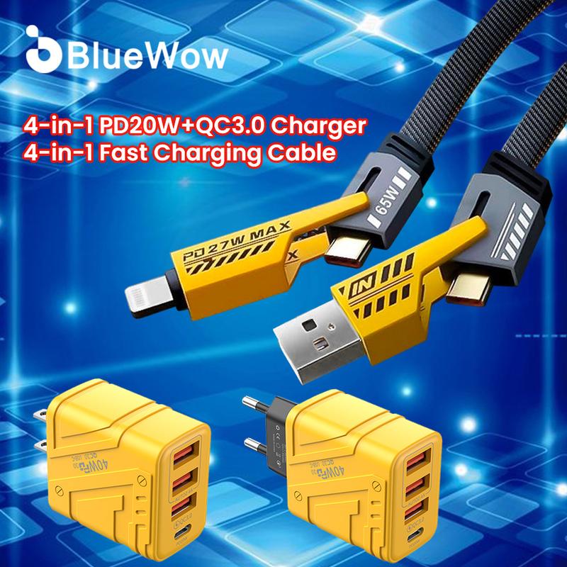 Bộ Chuyển Đổi Sạc BlueWow 40W, Khối Sạc USB C, Bộ Sạc Tường 4 Cổng USB C 40W, Sạc Nhanh, Bộ Chuyển Đổi Nguồn PD Hai Cổng + Phích Cắm Tường QC, Bộ Sạc Gạch Đa Cổng Loại C