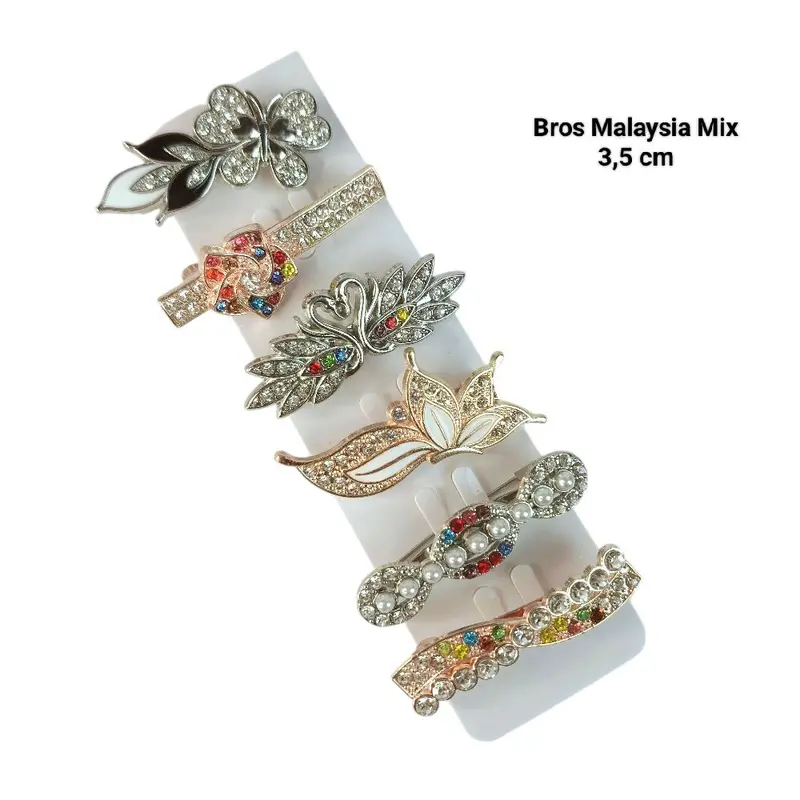 15 pcs BROS MIDI 2-3cm Campur Motif Beda Semua Bross Pin Peniti Hijab Random Mix Model Motif Silver Gold Penjepit 6