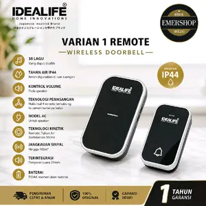 Bel Pintu Wireless Waterproof - Doorbell Wireless IDEALIFE (Tanpa Menggunakan Baterai) Awet Dan Tahan Lama