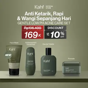 [KAHF BUNDLE 4IN1 PAKET BEBAS KUSAM : ANTI KETARIK, RAPI, & WANGI SEPANJANG HARI] Paket Grooming (Pomade/Hair Powder + Face Wash + Deodorant + Eau de Toilette) - Approved by Barber and Suitable for Daily Use