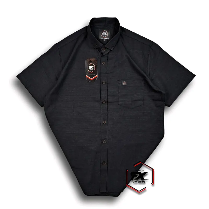Kemeja Polos  Hitam Premium  Basic  Lengan Pendek Fix-Man  Baju  Kain  Bahan Sigaret Gread A Tebal Halus Tidak Nerawang Ready Ukuran  Standar  M Sampai XXXL  Fit Jumbo Pria 0