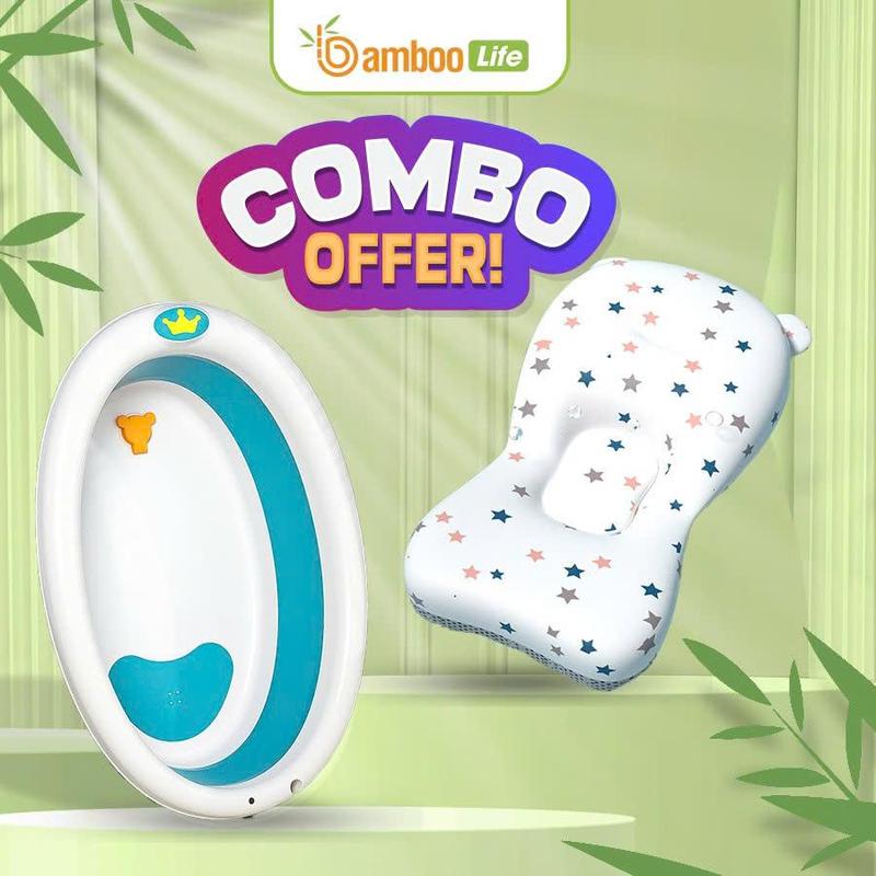 Chậu tắm gấp gọn cho bé Bamboo Life thau tắm bồn tắm cho trẻ sơ sinh có cảm biến nhiệt độ kích thước lớn bé ngồi nằm thoải mái có thể cài thêm lót bể tắm đứng thuyền tắm
