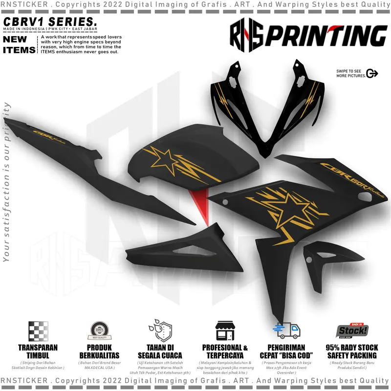 CBRV1 Cutting Stiker Striping Variasi All Cbr Facelift 2017-2019 Motif Bintang Star Transparan Style Kendaraan Motor 3