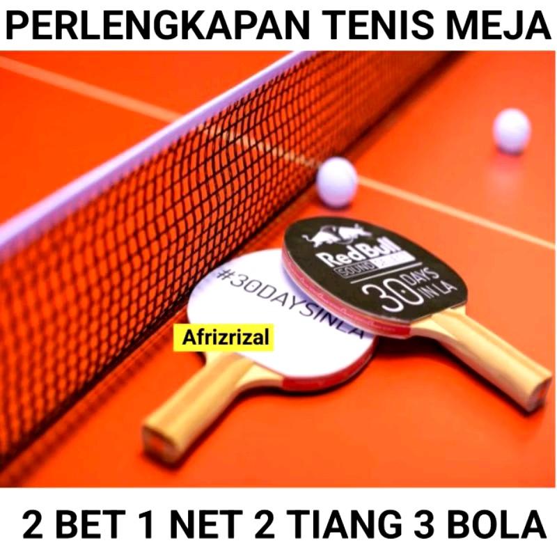 Satu set perlengkapan tenis meja/2 raket 2 tiang 1 net 3 bola pingpong dan 3 bola 0