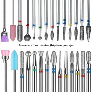 Juego de Lima Eléctrico para Uñas de 14 Piezas, Brocas de Cerámica de Alta Precisión, Herramientas para Reparación de Esmalte en Gel, Accesorios de Manicuría Duraderos, Kit Profesional para Salón