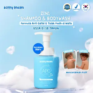 Kitty Mom  Sabun & Shampo Bayi 2 in 1| Baby Bath Cleanser Shower & Shampoo | Hair & Body Wash Kids Non SLS & Paraben | Sampo Sabun Mandi Anak Melembabkan & Anti Gatal 0-18 Tahun | Skincare Perawatan Kulit Kering Sensitif Newborn