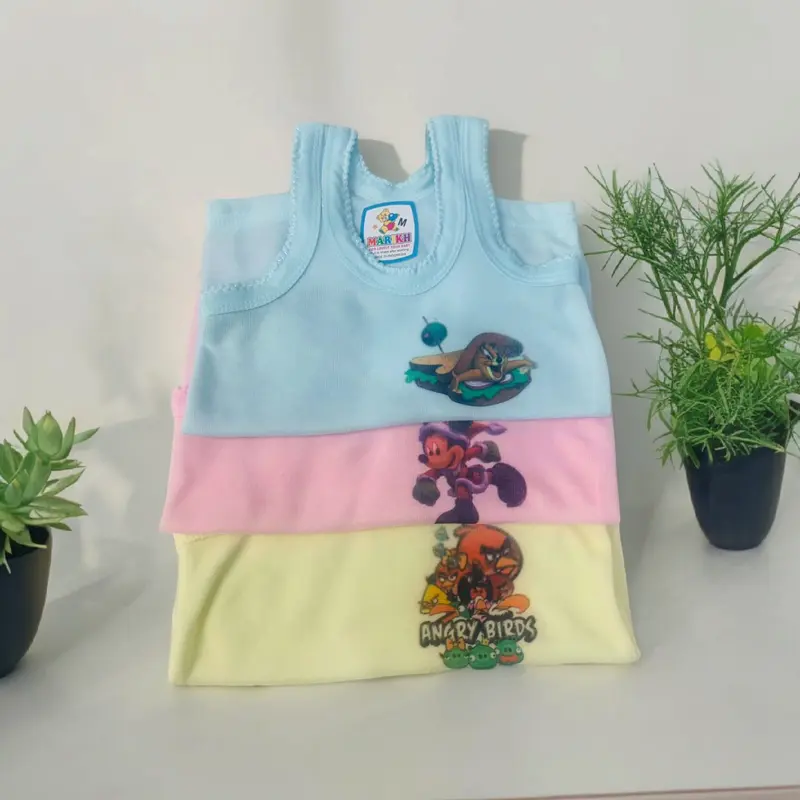 PAKET 12 PCS 6 PCS Singlet Kaos sangsang Dalam Anak laki laki dan Bayi Unisex Bahan katun Umur 0 - 5 Tahun Biru Kuning Perempuan Cewek Cowok 3