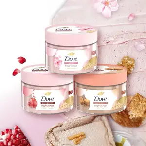 DOVE ICE CREAM BODY SCRUB SAKURA POMEGRANATE SUGAR COCONUT 280G BPOM MENCERAHKAN KULIT KERING DAN KUSAM DENGAN NIACINAMIDE DAN EKSTRAK SAKURA