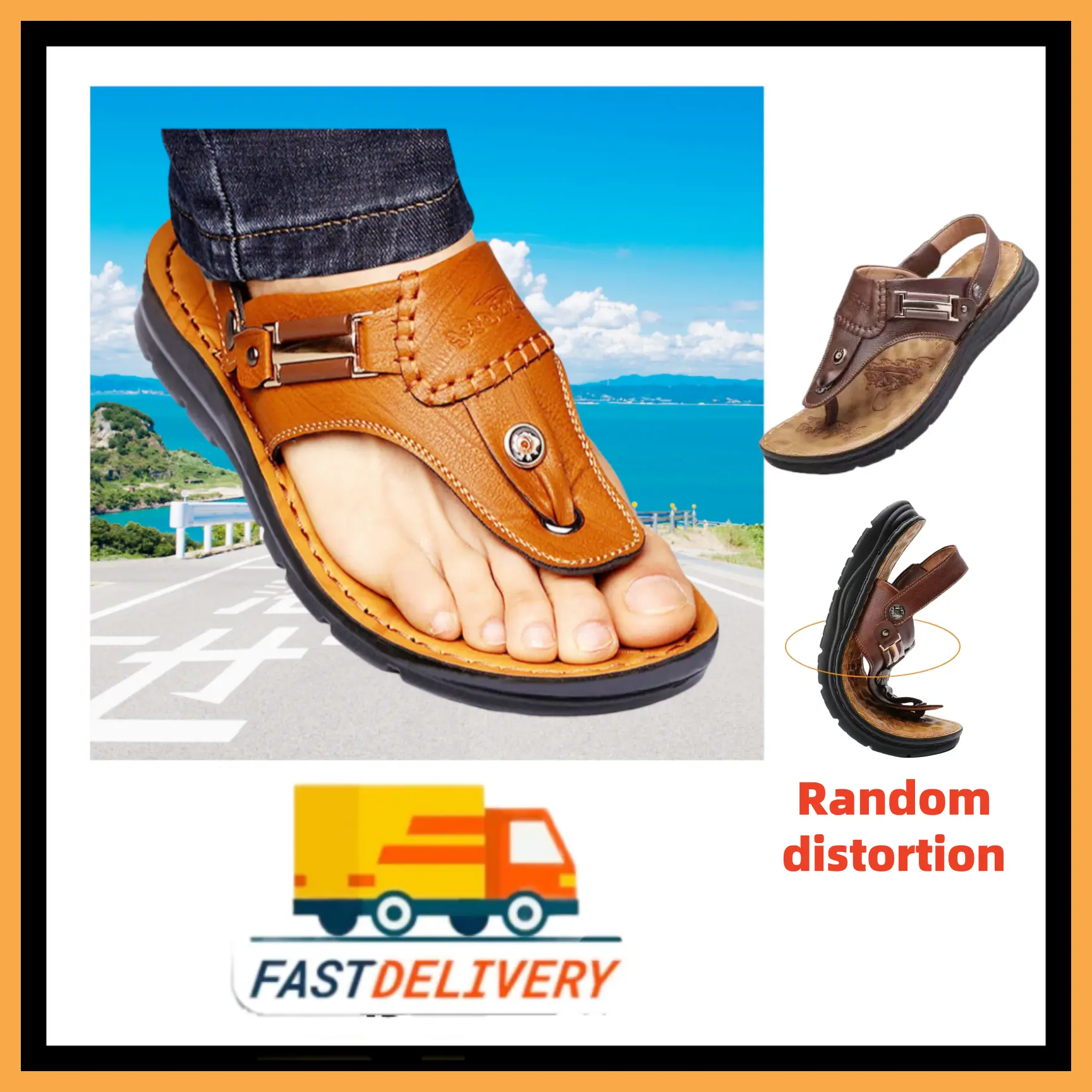Hot selling Sandal Kulit Lembu untuk Lelaki, Edisi Musim Panas, Bahagian Bawah Anti-gelincir Lembut Baharasut Pantai Amfibia Tunda Satu Perkataan,Sedia, Sandal Kulit Lembu Musim Panas, Edisi Han