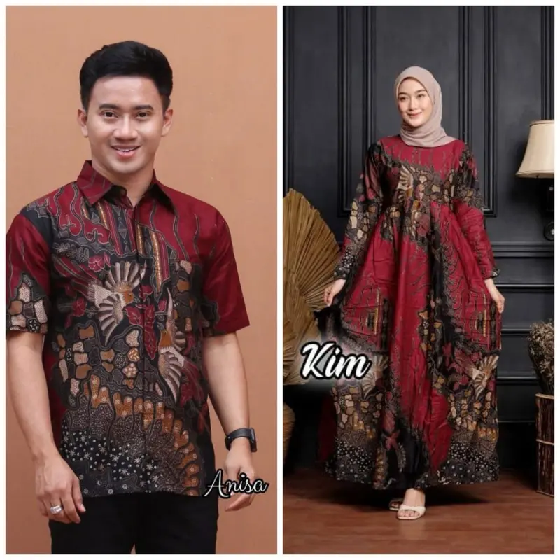 Maura Couple / Couple Gamis Kemeja Pria Lengan Pendek Baju Ibu Batik Muslim 0