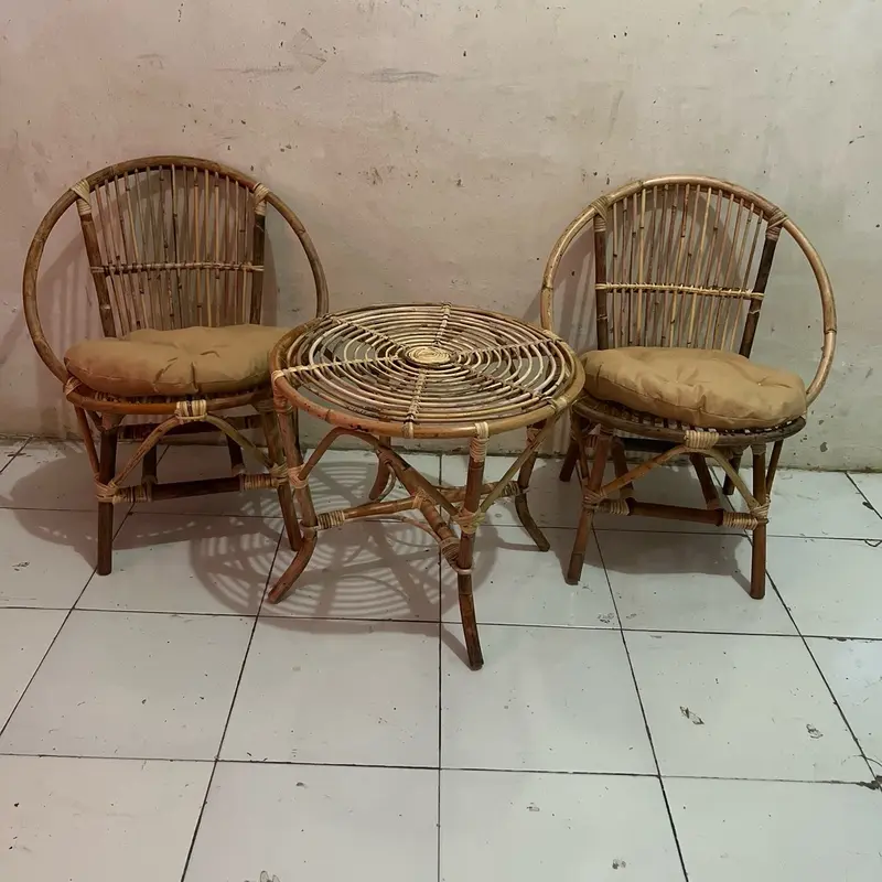 (Ready stok) 1 set kursi teras rotan model momon free bantal Furniture Asli 4