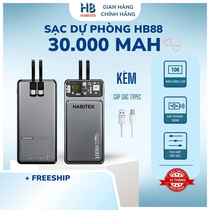 [Sạc Siêu Nhanh ] Sạc Dự Phòng HB88 20000mah, 30000mah, 80000mah Tích Hợp 2 Dây Sạc , Sạc Siêu Nhanh,  Bảo Hành 12 Tháng [ Đổi trả bất kỳ lý do gì ] Phụ Kiện Điện Thoại Pin Dự Phòng