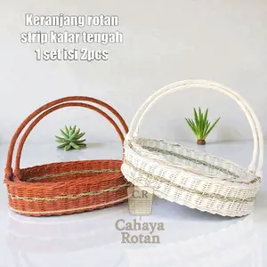 keranjang rotan model oval strip kalar tengah bisa untuk parsel buah/parsel hampers cantik Penyimpanan