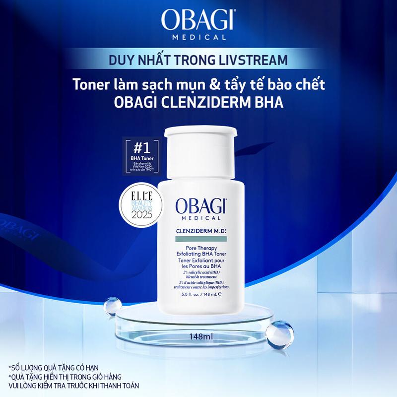 KOL Toner BHA hỗ trợ làm sạch mụn và tẩy tế bào chết OBAGI MEDICAL CLENZIDERM M.D. PORE THERAPY EXFOLIATING BHA TONER 148ml
