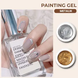 Painting Gel Gold / Painting Gel Silver / Metallic Silver / Line Gel Painting Nail Line Art/ Painting Gel Polish Nail Art Kutek Gel UV LED