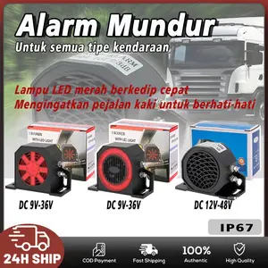 Klakson Mundur Tahan Air IP67 110dB Lampu LED Merah Berkedip Tegangan 9-48V Mobil Truk Alat Berat Mudah Pasang