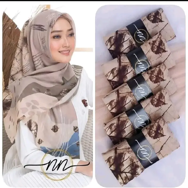 Hijab Motif Segi Empat  Voal Terbaru 2025 Muslim Square Kerudung Mewah 1