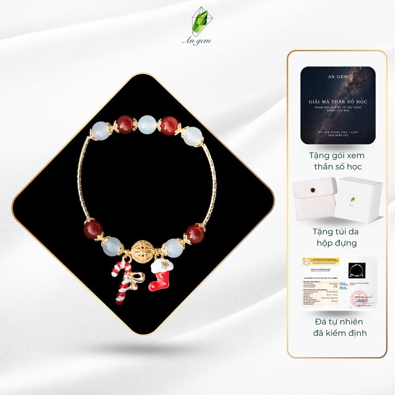 Vòng tay nữ đá tự nhiên An Gem mix charm Giáng Sinh, lắc tay charm tất kẹo chuông phối đá năng lượng phong thuỷ Xmas Bracelet phụ kiện quà tặng sinh nhật giáng sinh Noel Tết Valentine [TẶNG GÓI XEM THẦN SỐ HỌC]