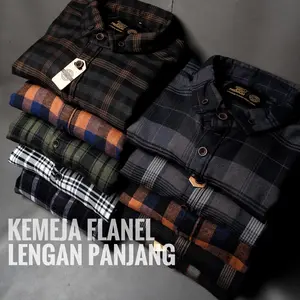 Kemeja Flanel Lengan Panjang Premium GDG Pria Distro Casual Baju Katun Atasan Cowok Dewasa Hitam Kotak Kemeja Flanel Tartan Hem Motif Kantong Wanita