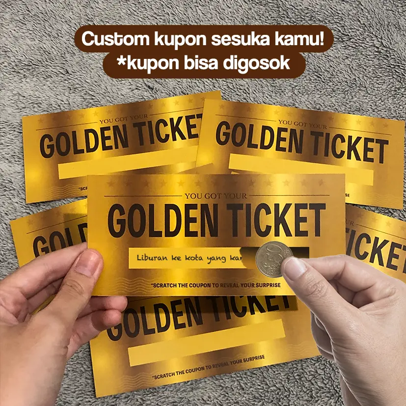 GOLDEN TICKET COUPON BISA DIGOSOK / SCRATCH OFF WISH LOVE COUPON - Kupon Tiket Hadiah DIY Kado Unik untuk Bestie Pacar