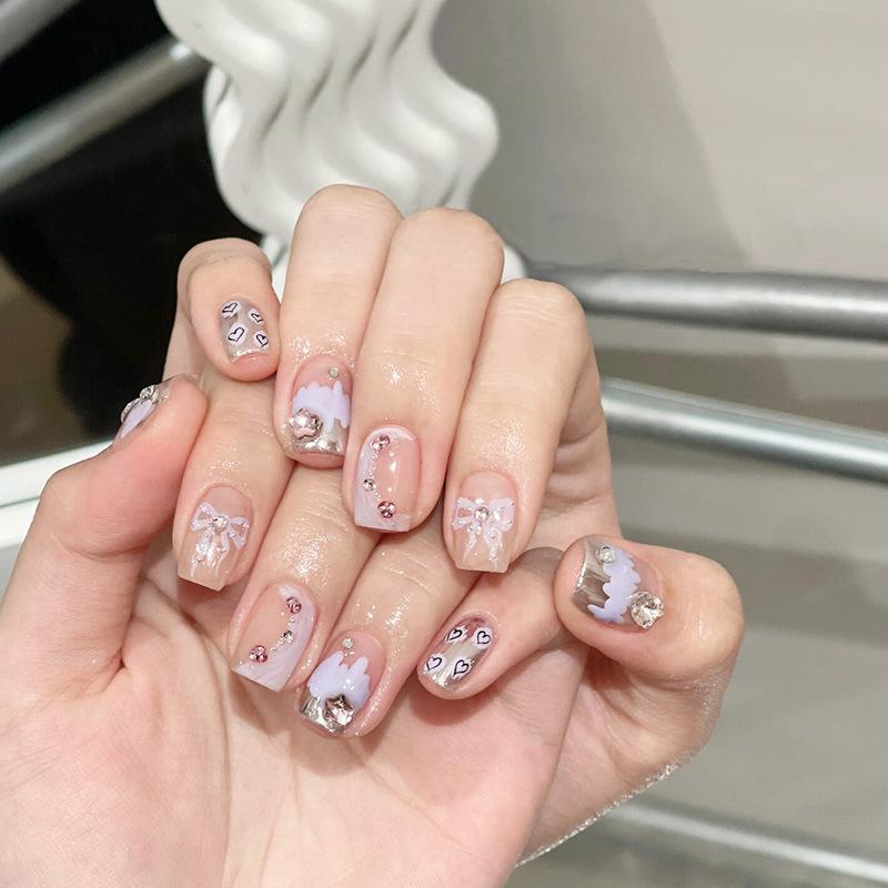 Product Introduction of [Free Jelly Glue] French Manicure Short False Nails Manicure Fake Nails Fake Nails Cute Fake Nails Angry Nails Short Nail Polish 14