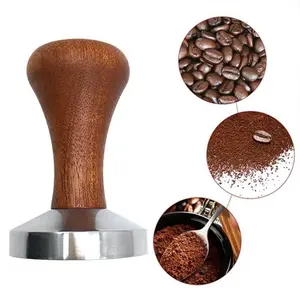 Black Wooden Handle Solid Wood Espresso Coffee Tamper Aluminum 51mm/53mm/58mm Coffee Powder Pressing Hammer Flat Base Manual